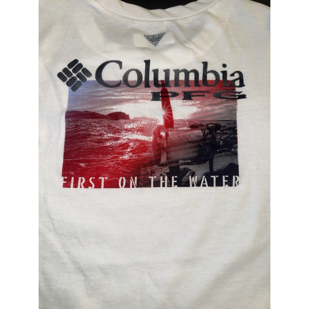 Columbia PFG Short Sleeve Crew Neck Graphic T Shirt Mens Size Sm White Fishing